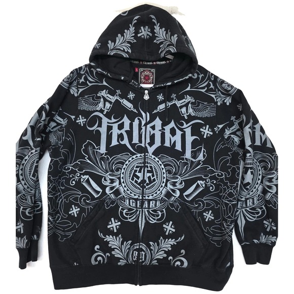 Tribal Gear Other - Tribal Gear Hoodie Mens Large Black Full Zip Tattoo Graphic Sweatshirt Fleece